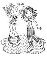 A coloring page of groovy girls
